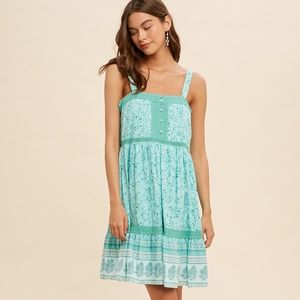 TIERED BORDER PRINT MINI DRESS